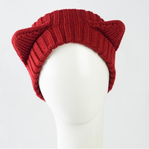 Accessories - ❤️5/$15💚 Animal Cat Ears Crochet Rib Knit Red Hat Headband
